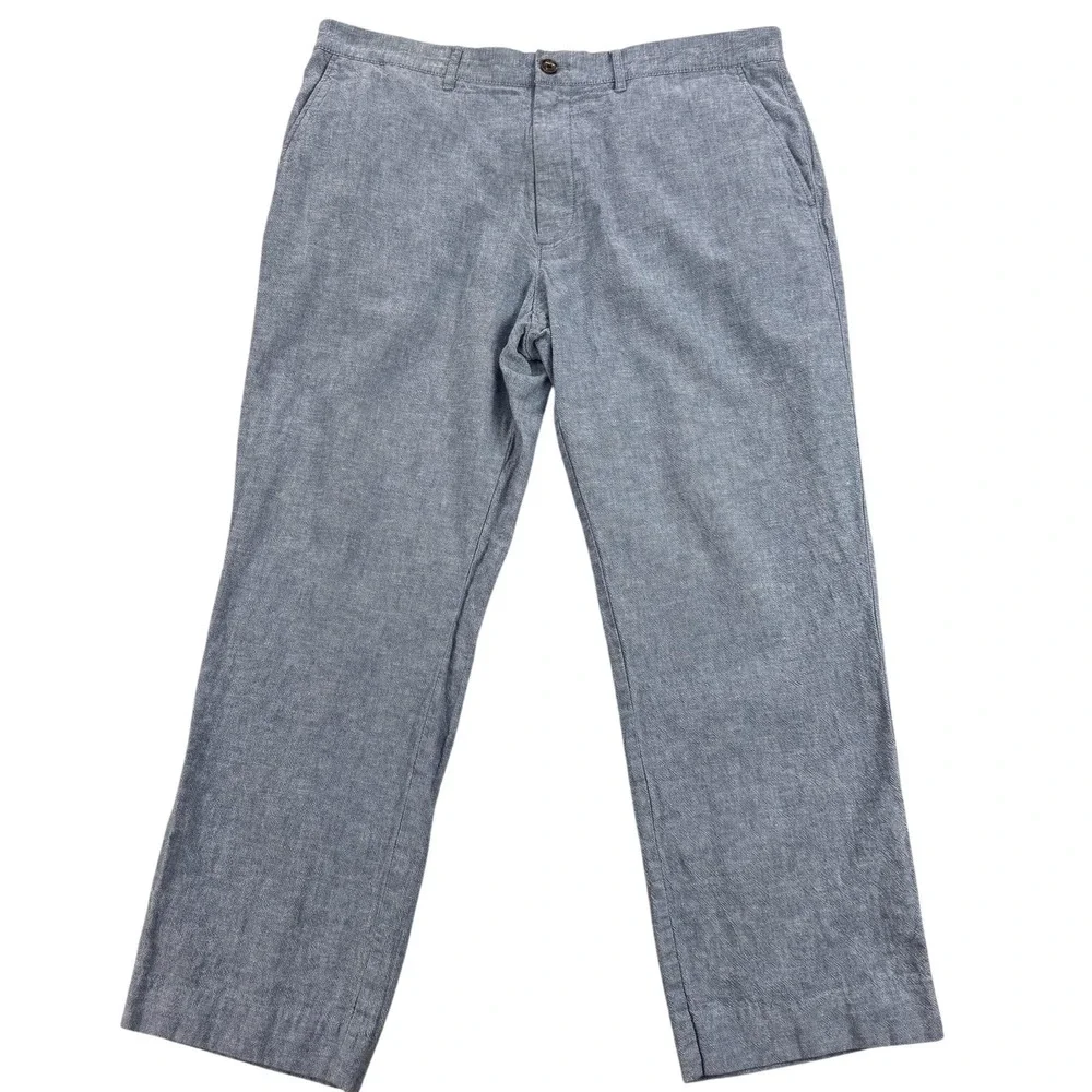 J Crew Pants Mens 36x26 Blue Linen Cotton Lightweight Chambray Summer Casual
